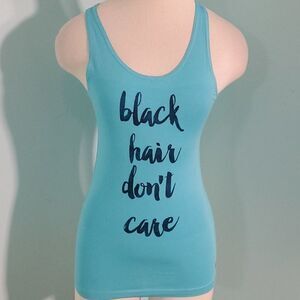 Raw threads athletic blue‎ tank. XS. Bamboo. Black hair.